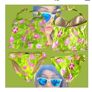 Lilly Pulitzer Tankini Top Vintage San Diego Zoo Print 8 Pink Green And Bottims